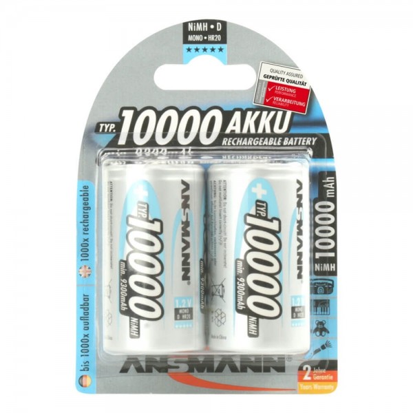 Monozellen Akkus ANSMANN 10000 mAh LR20 Mono-D Professional 2er Pack