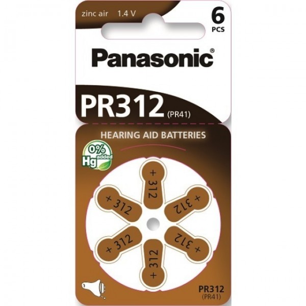Typ 312 Hörgerätebatterien PANASONIC PR312 PR41 6er Pack