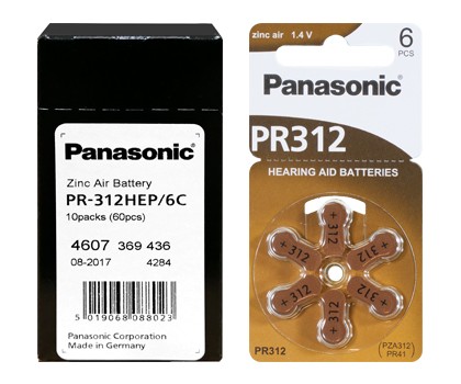 Typ 312 Hörgerätebatterien PANASONIC PR312 PR41 60er Pack