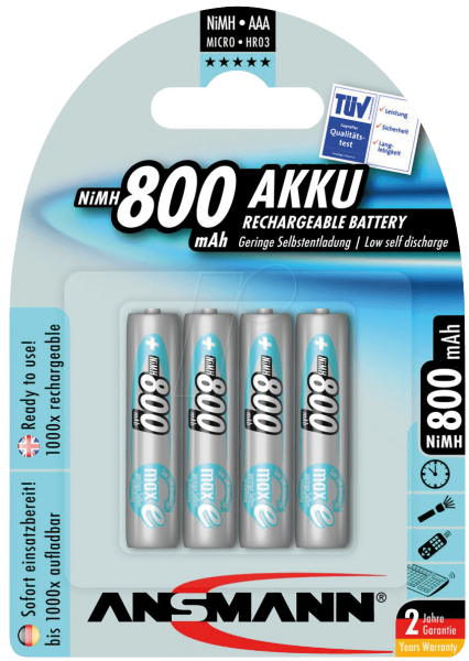 AAA Akkus ANSMANN 800 mAh LR03 Micro maxE 4er Pack